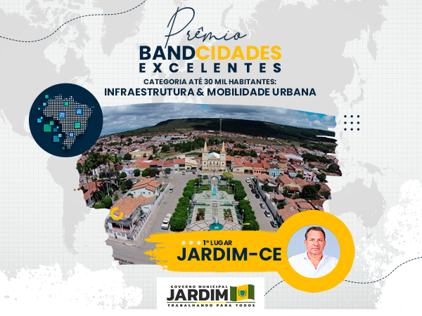O Município de Jardim recebe 1º lugar no prêmio Band Cidades Inteligentes para cidades de até 30 mil habitantes.